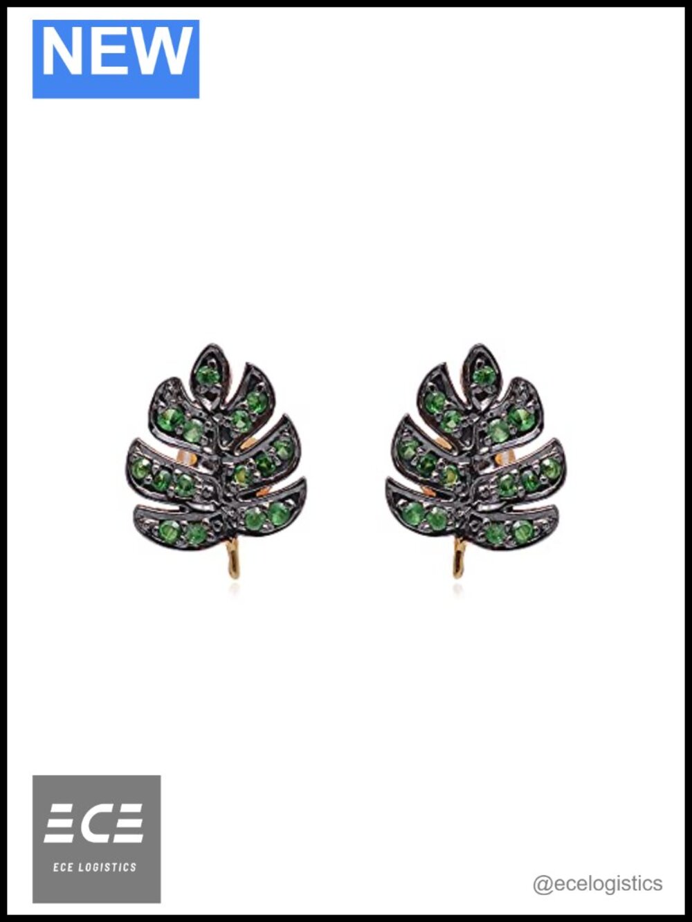 14K Yellow Gold Leaf Design Tsavorite Stud Earrings Fine Jewelry